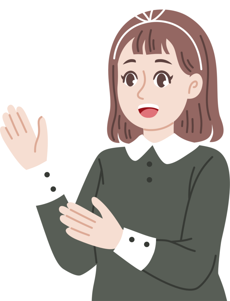 girl explaining and presenting something png