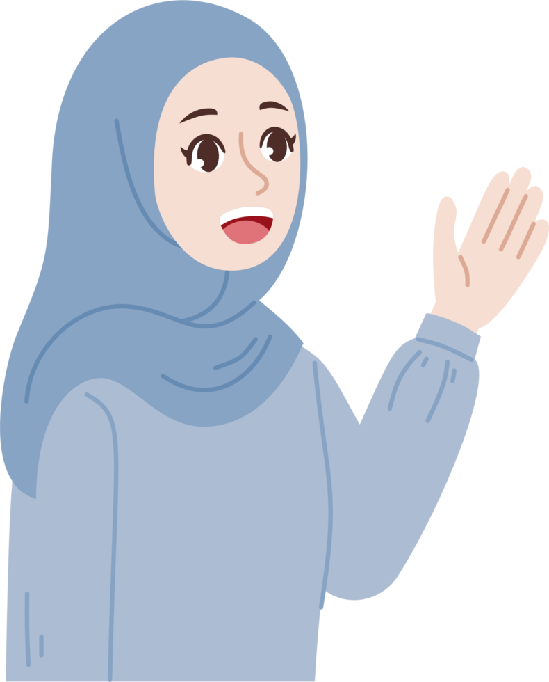 cute hijab girl explaining something beside her png