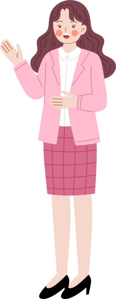 cute woman in suit explaining and presenting something png