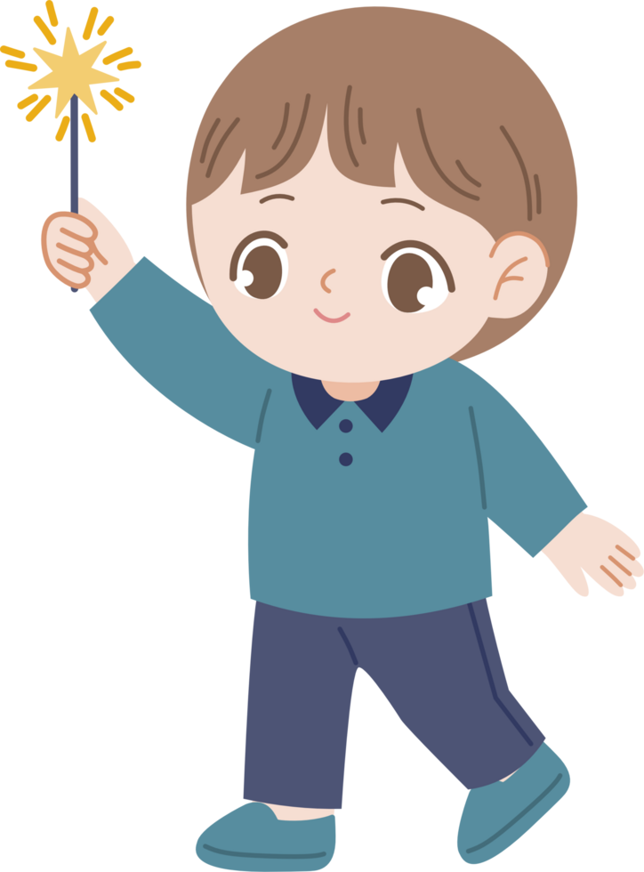 cartoon boy holding sparkler png