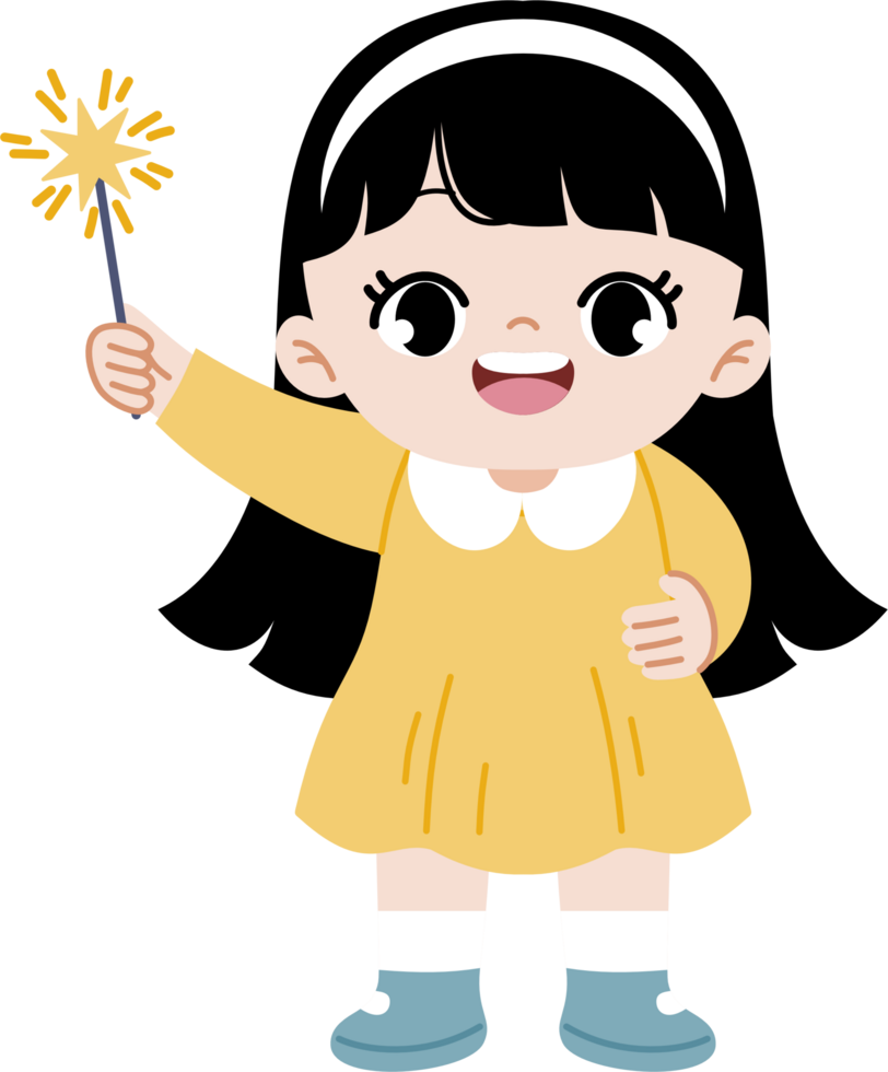 girl in yellow dress holding sparkler png