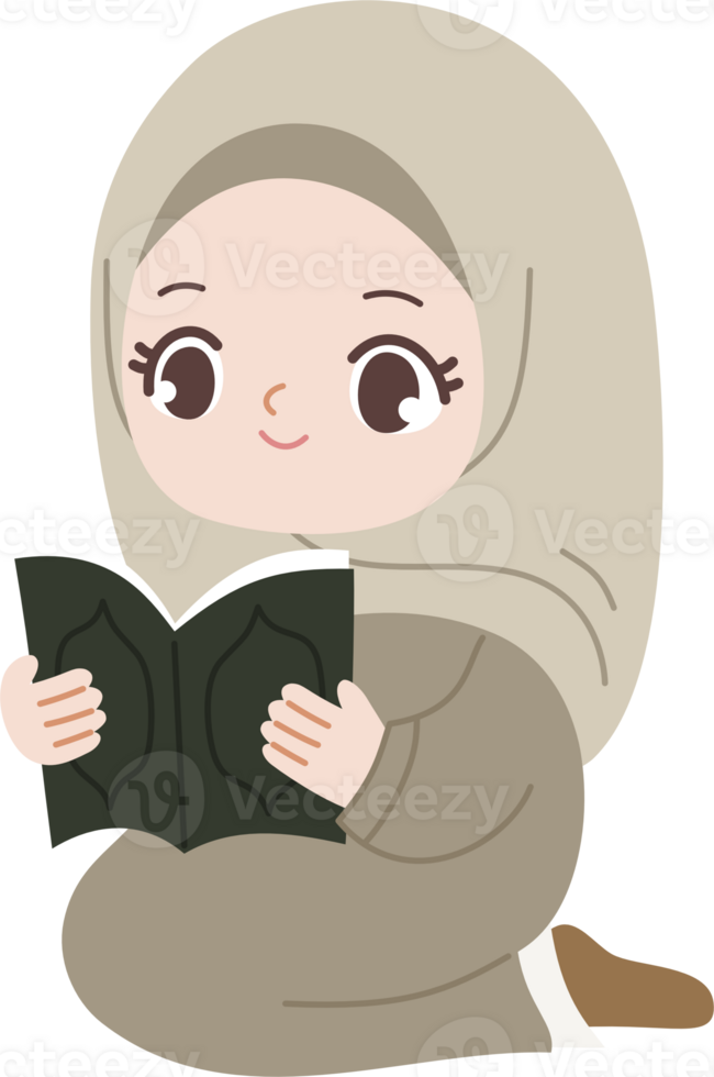 muslim hijab girl reading book png