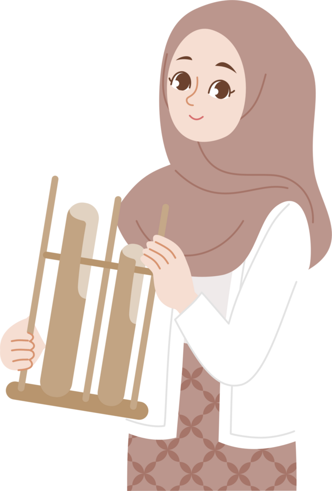 muslim hijab woman playing angklung png