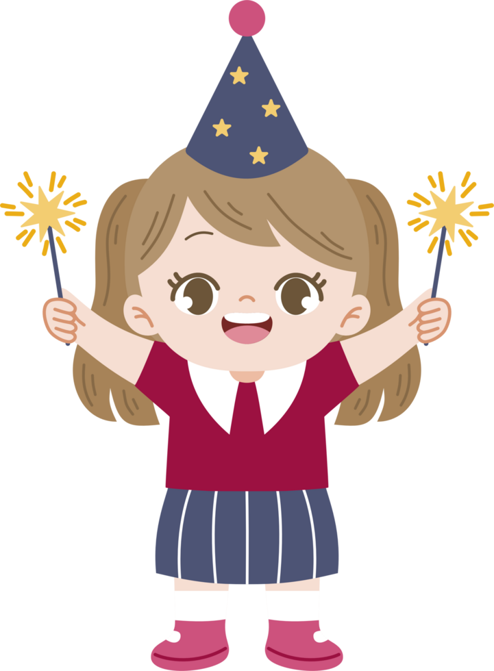 girl having party with hat and sparklers png