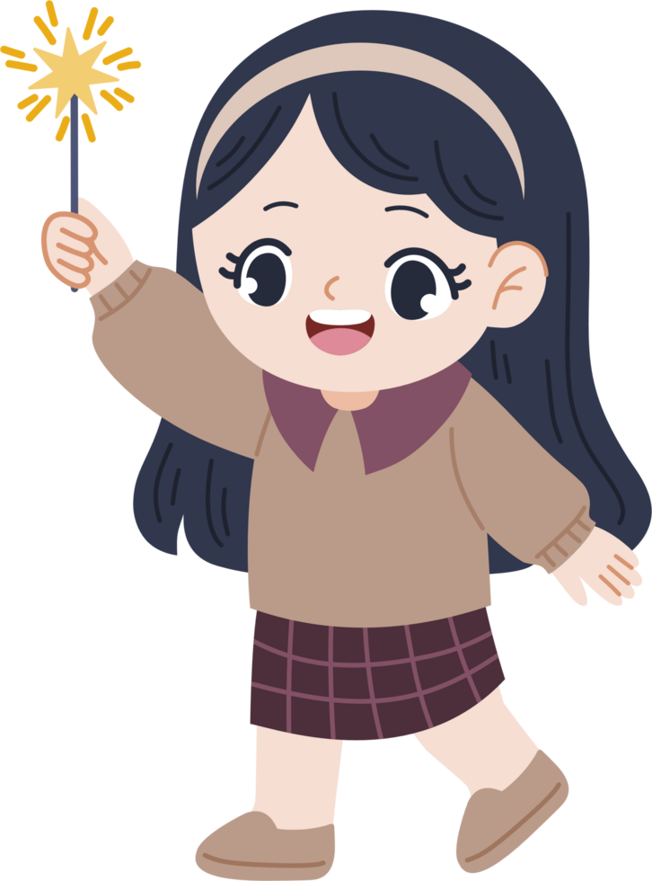 long haired girl holding sparkler png