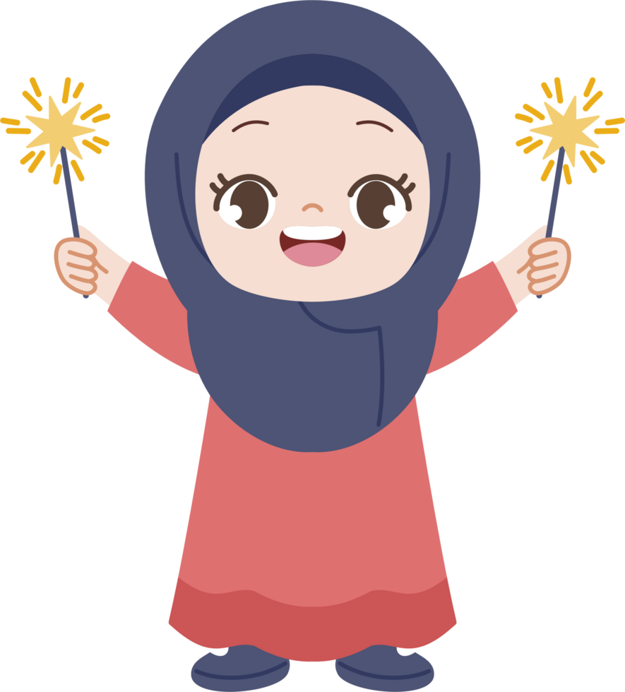 muslim girl holding sparkler on both hands png