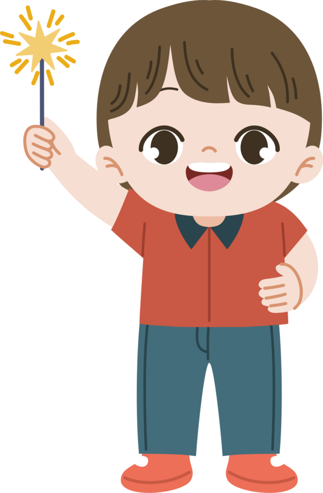 happy boy holding sparkler png