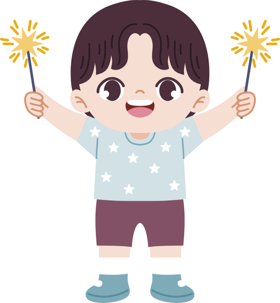 happy boy holding sparkler on both hand png