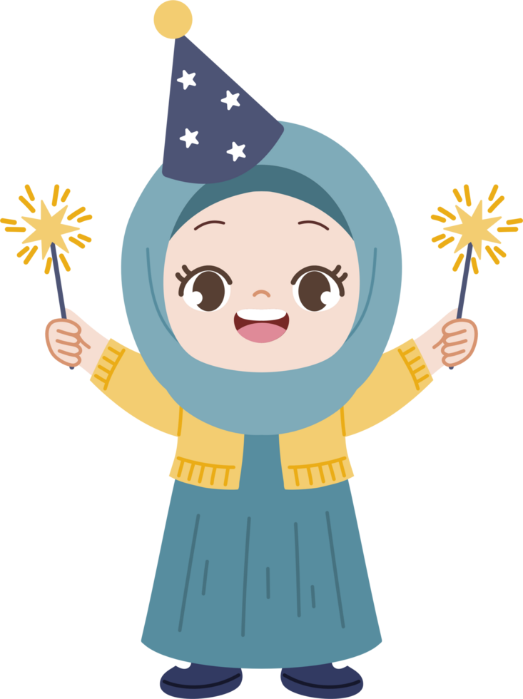 cute hijab girl holding sparkler on both hand png