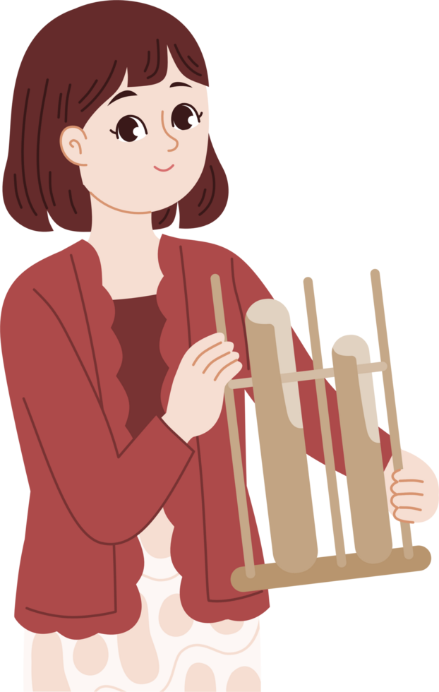 woman in red kebaya playing angklung png