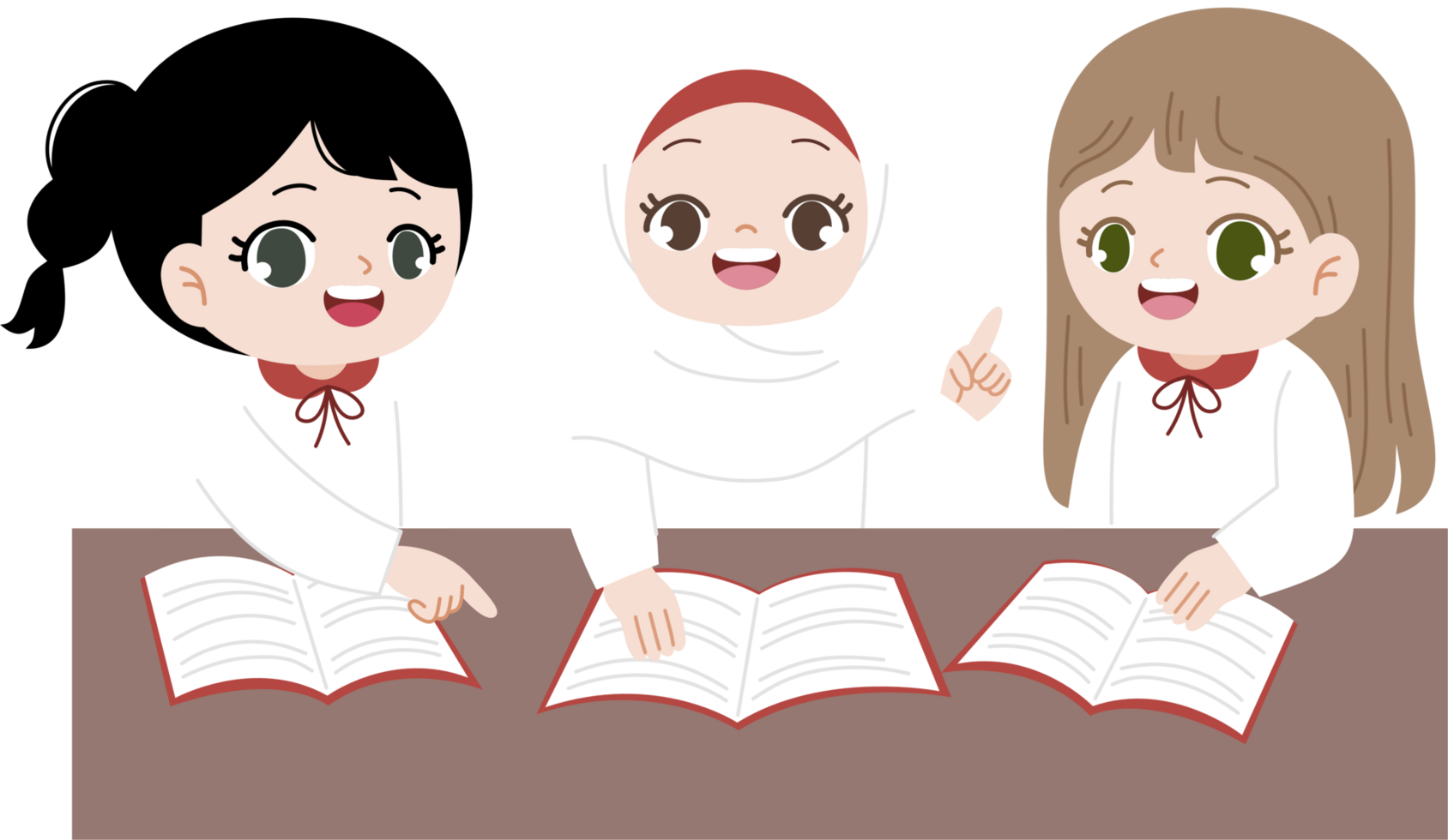 cute girls studying in group png