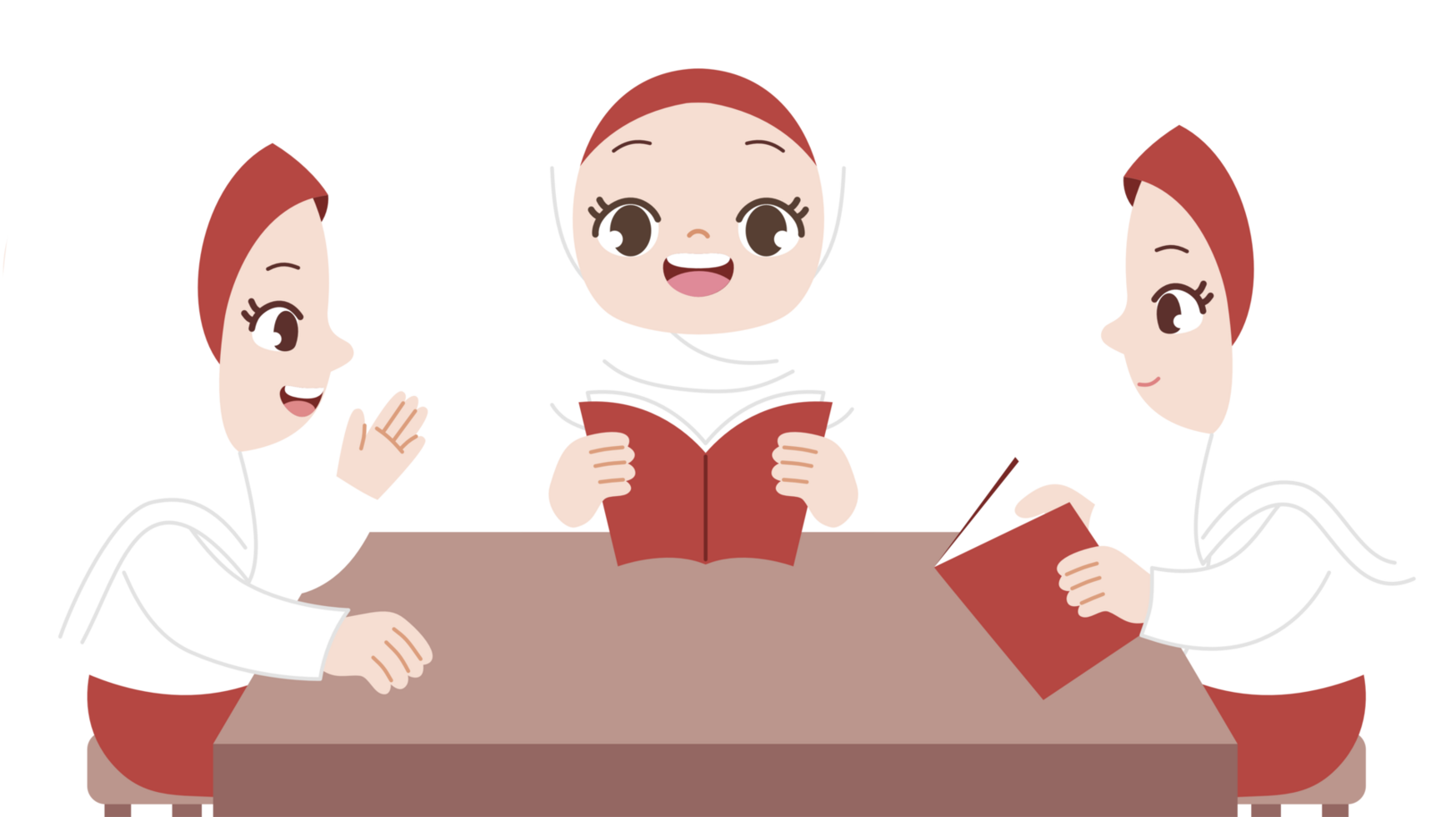 muslim hijab girl reading and studying together png