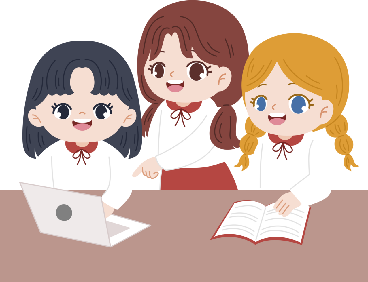 kids studying together at school using laptop png
