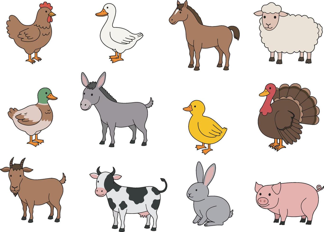 Collection of Farm Animals Illustration vector