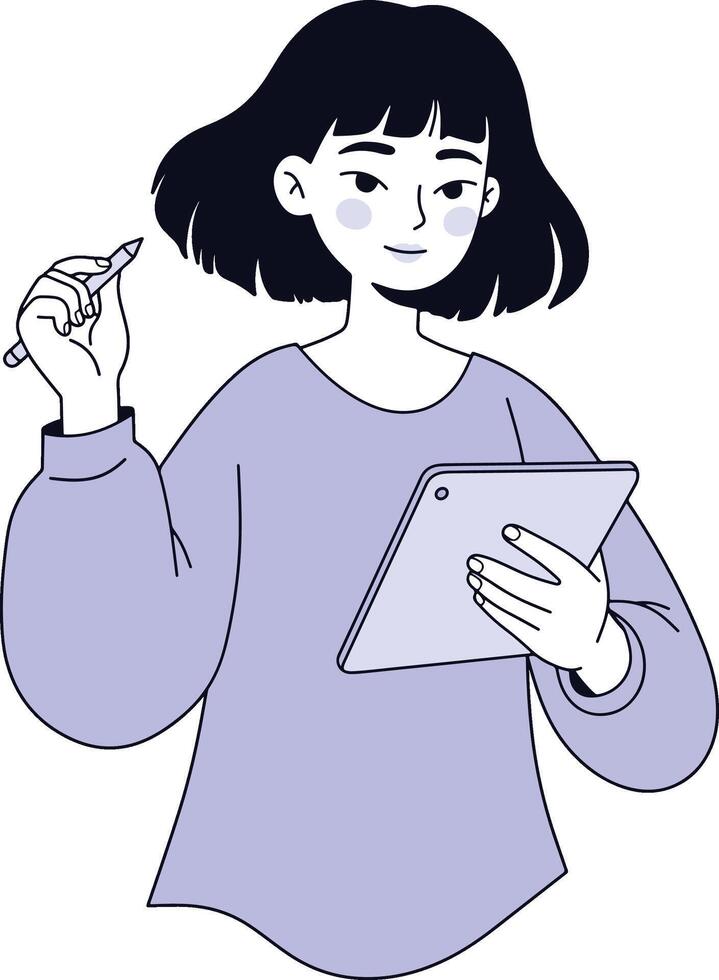 Digital artist creating art on a tablet with a stylus vector