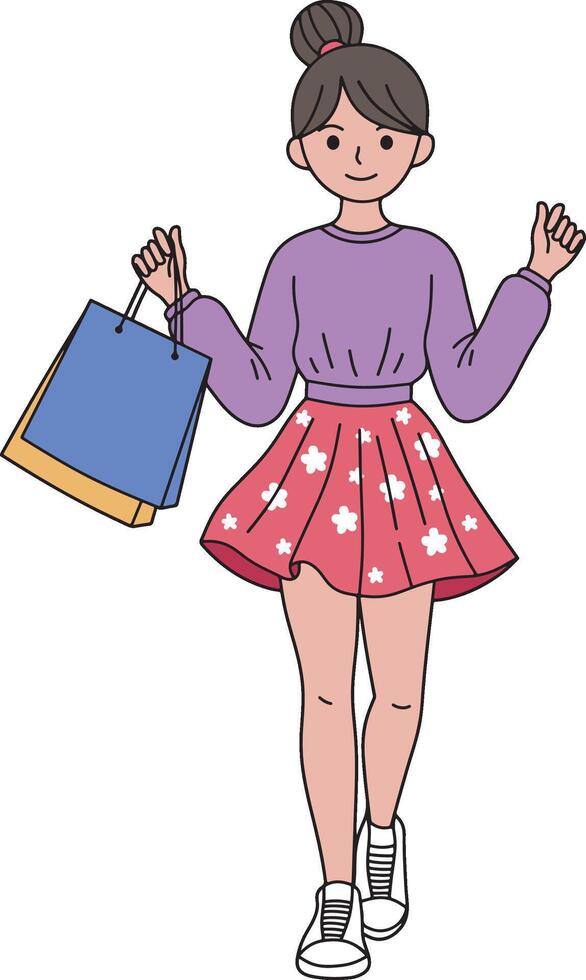 Happy girl walking with shopping bags Illustration vector