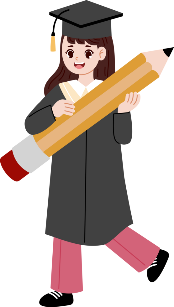 graduation girl character holding big pencil png