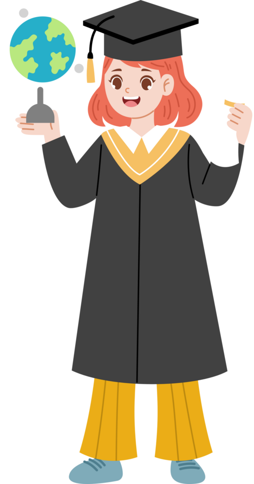 girl holding globe wearing graduation gown png
