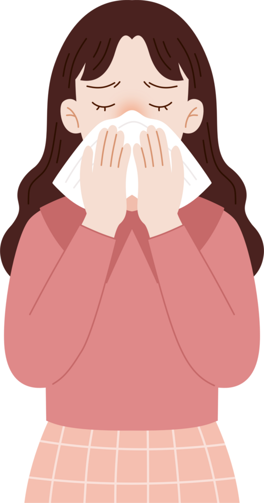 sick woman sneezing from flu png