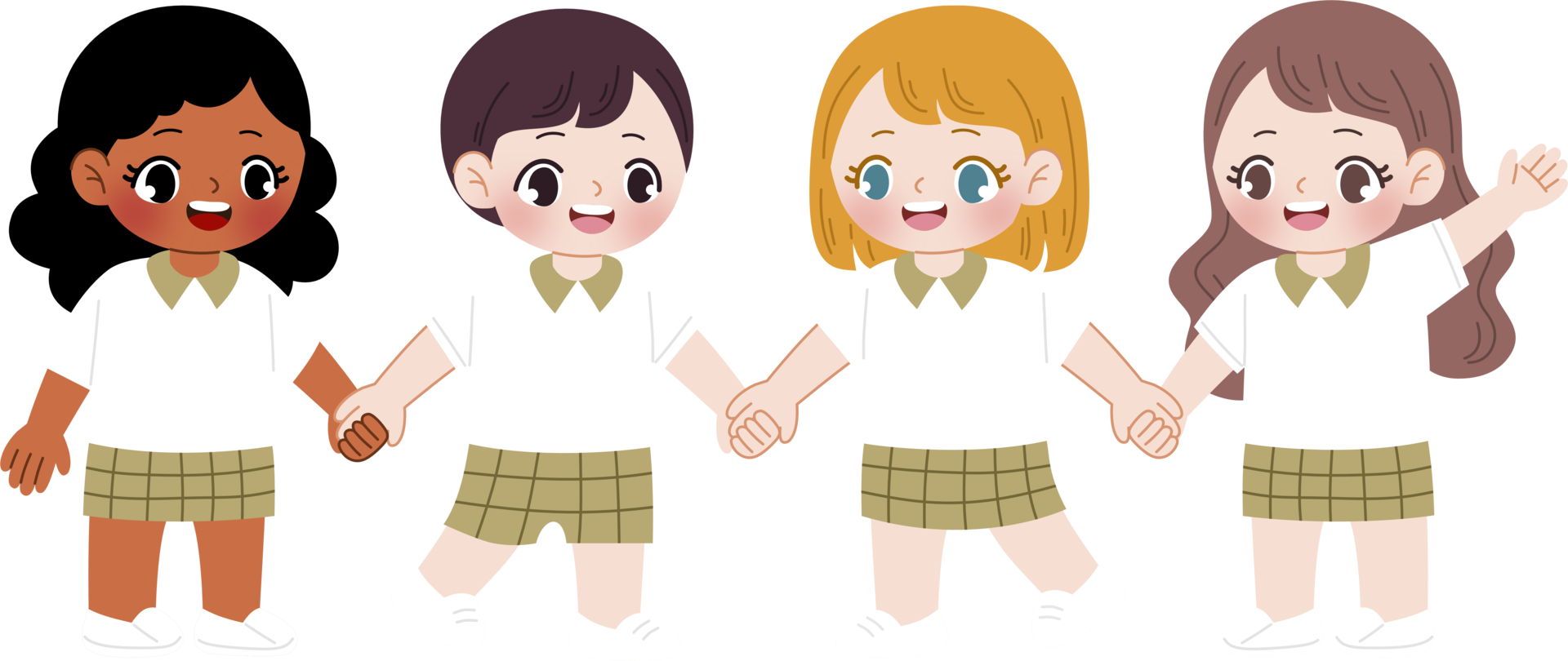 cute kids in white and green uniform holding hands png