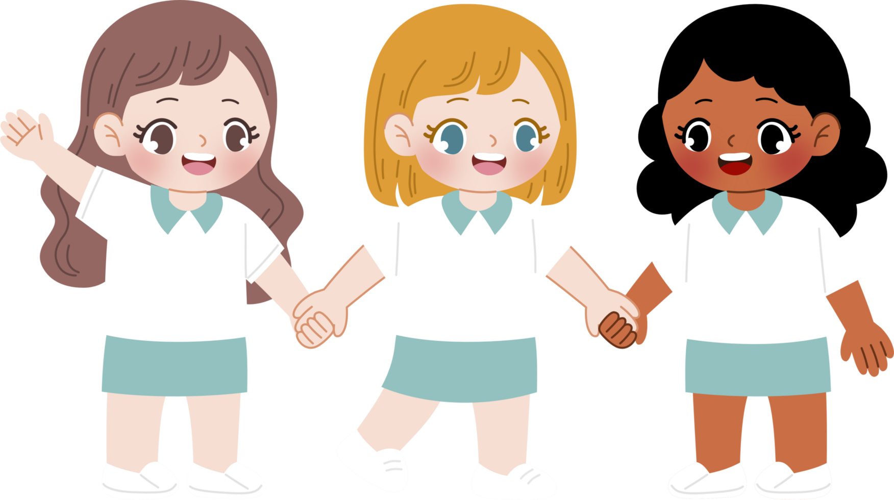 diversity kid with uniform holding hands png
