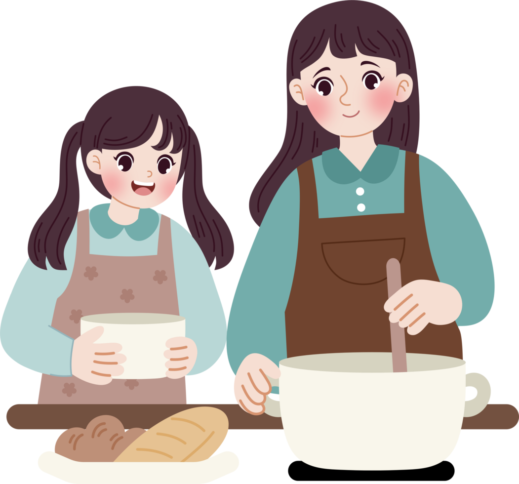 mother and daughter cooking together png