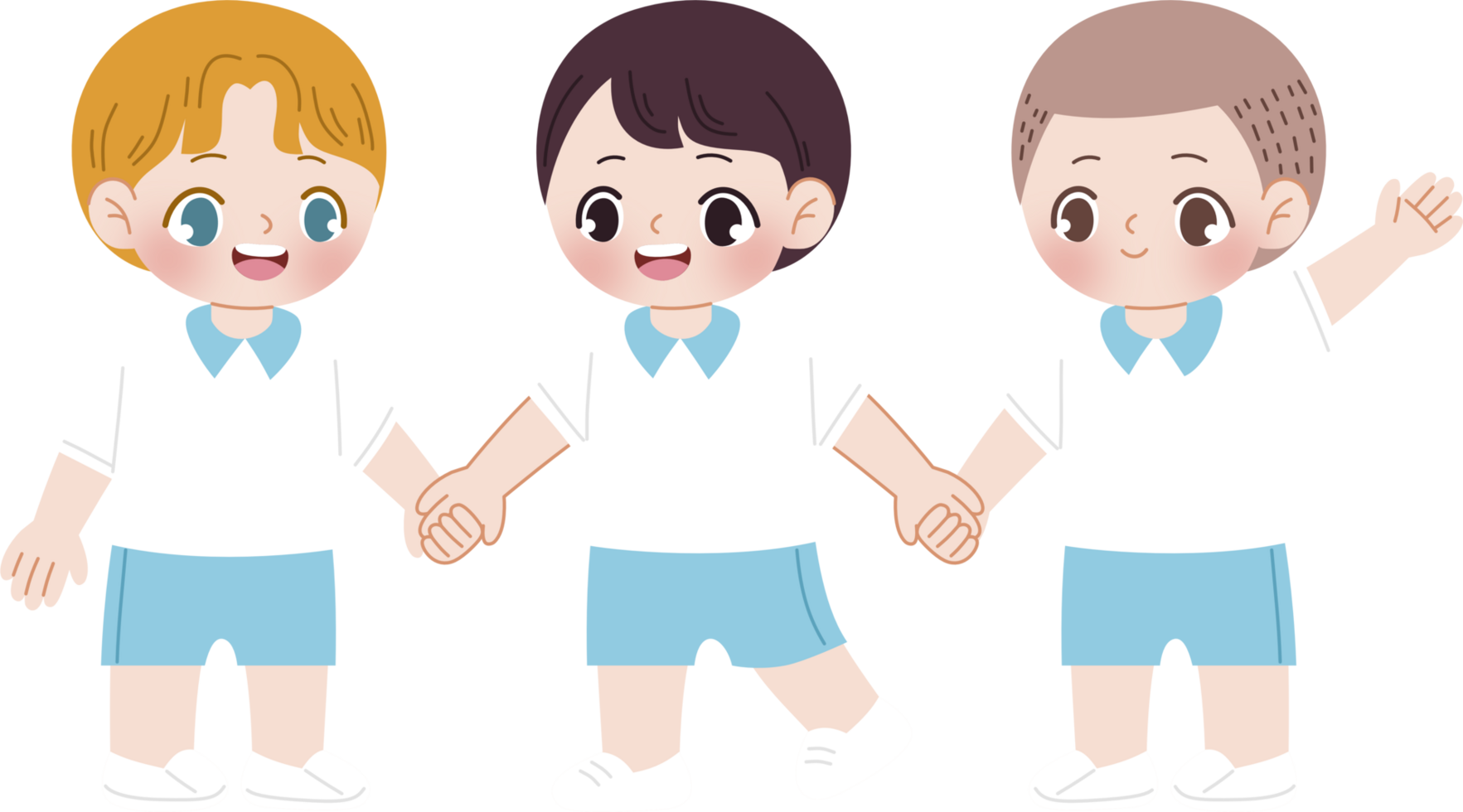 cute kid in white and blue uniform holding hand png