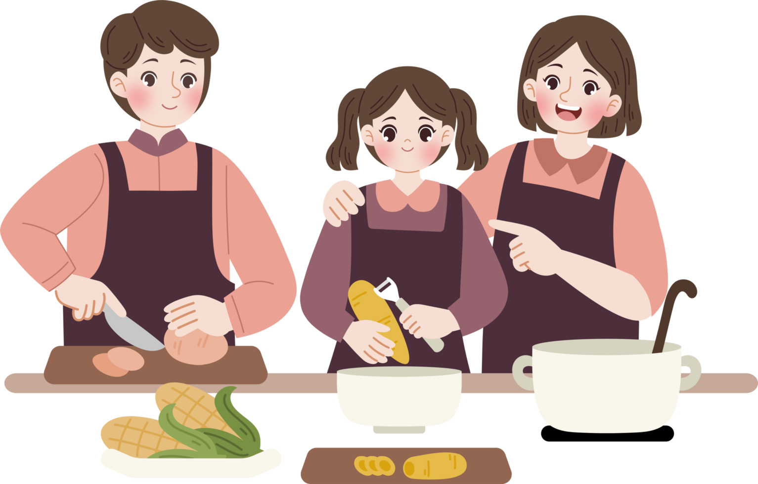 cute family cooking together png