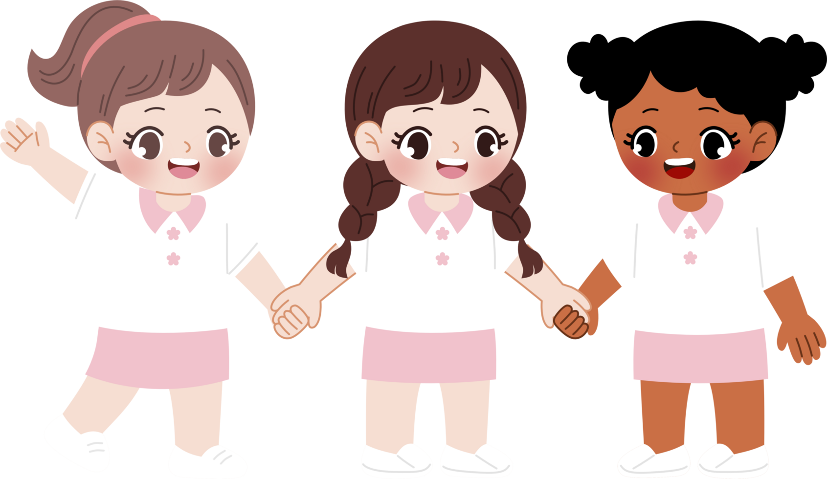 kid with white and pink uniform holding hand png