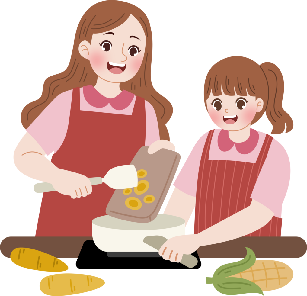 mother cooking with daughter together png