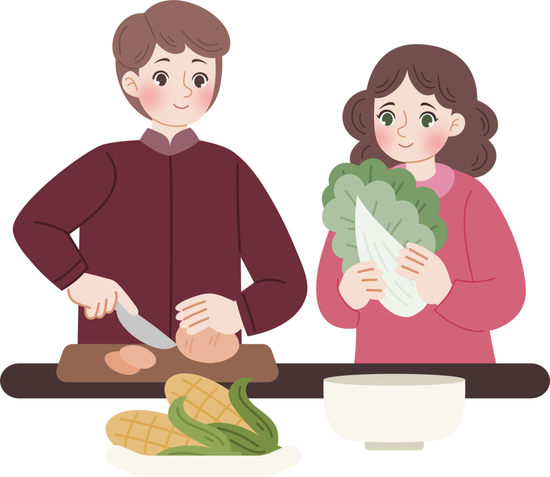 couple cooking together making food png