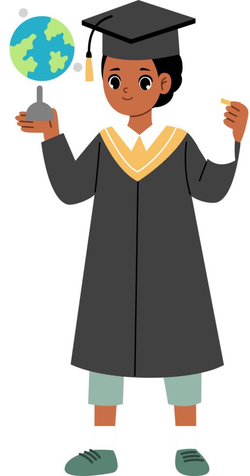 cartoon boy graduation holding globe png