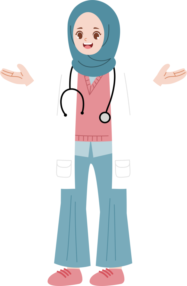 cute hijab girl character working as doctor png
