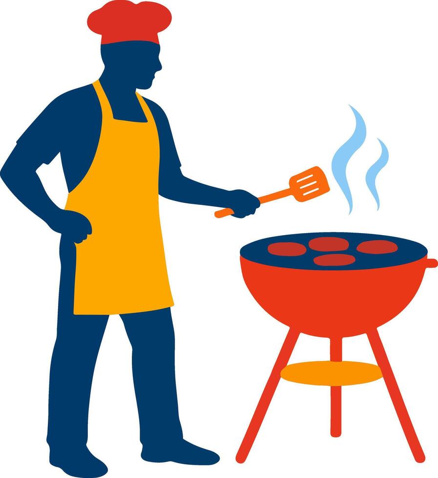 Man grilling meat on a barbecue vector
