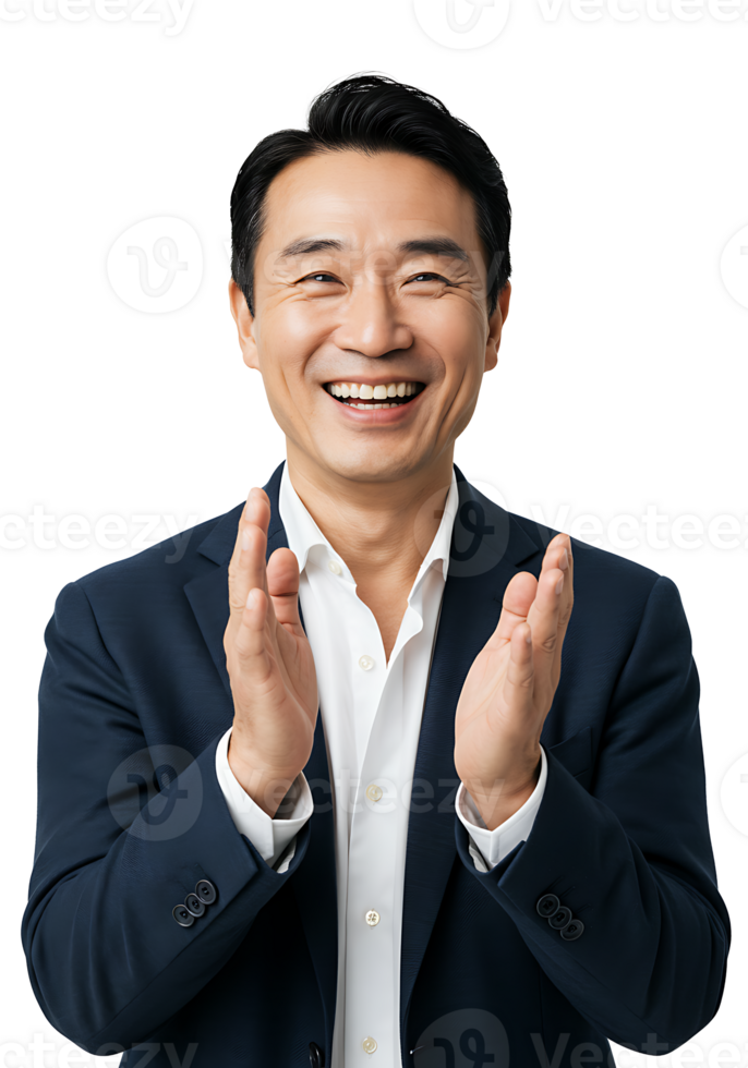 A man in a suit is clapping his hands png