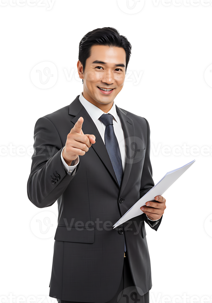A man in a suit holding a piece of paper png
