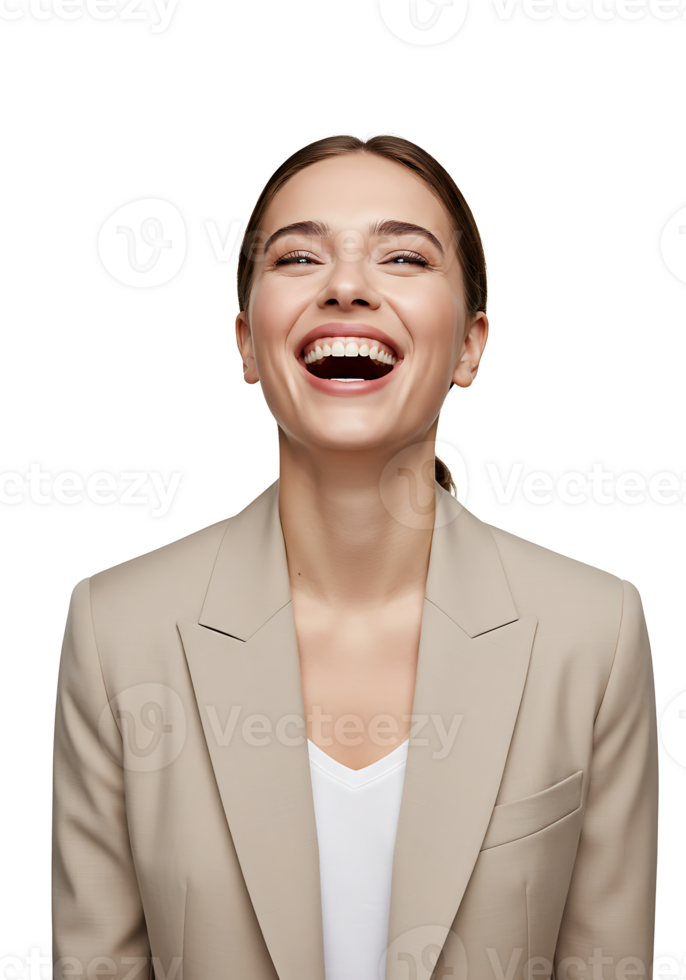 A woman laughing in a suit png