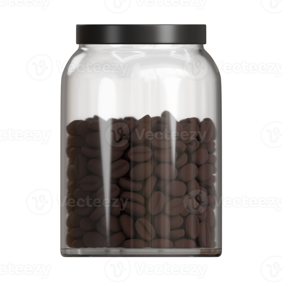 3D illustration of Transparent Glass Jar with Dark Coffee Beans on Minimalist Background png