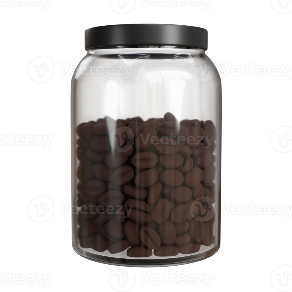 3D rendering of Transparent Glass Jar with Dark Coffee Beans on Minimalist Background png