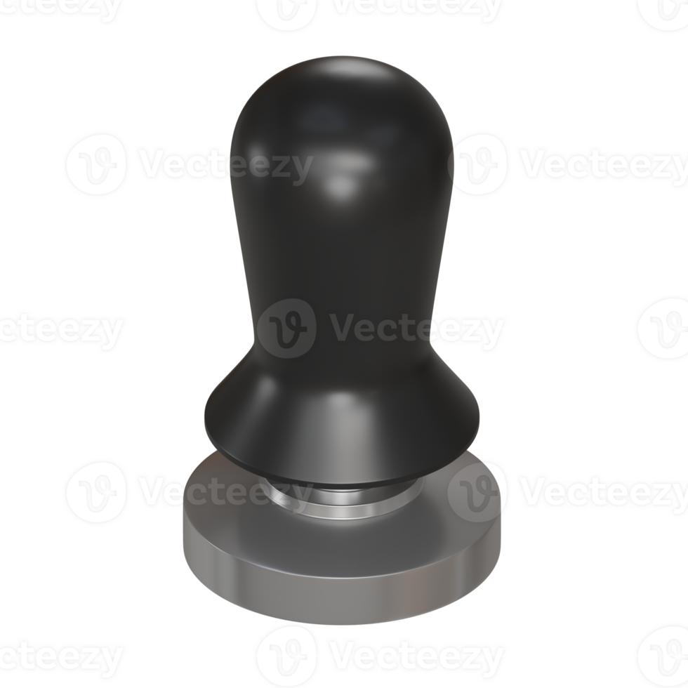 3D object of a Barista stainless steel coffee tamper with a smooth, rounded black handle and silver color. png