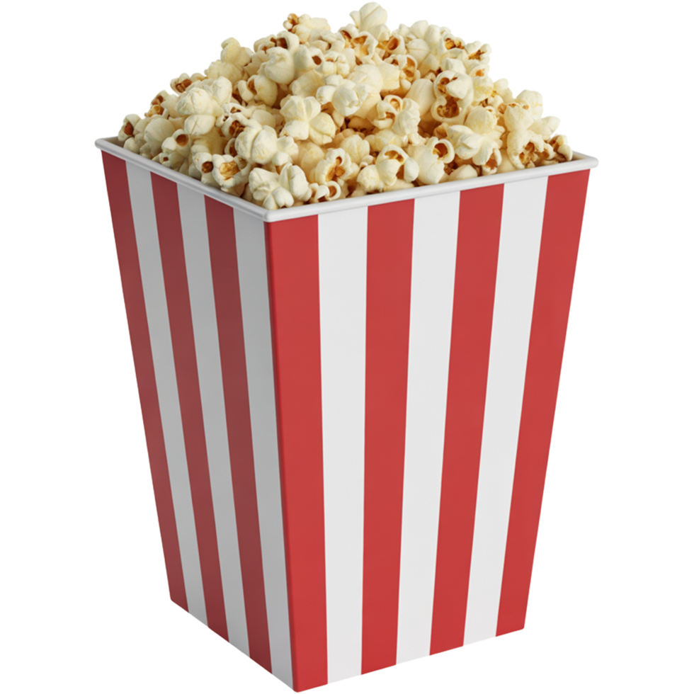 Popcorn in red striped container Image, Popcorn isolated on transparent background, Popcorn illustration png