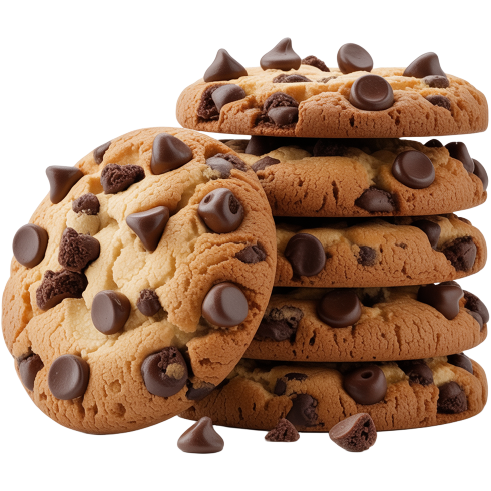 Chocolate chip cookies stacked Image, Chocolate chip Food isolated on transparent background, Chocolate chip illustration png