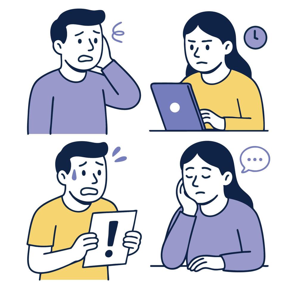 Feeling anxious about deadlines can be overwhelming, as shown in this illustration vector