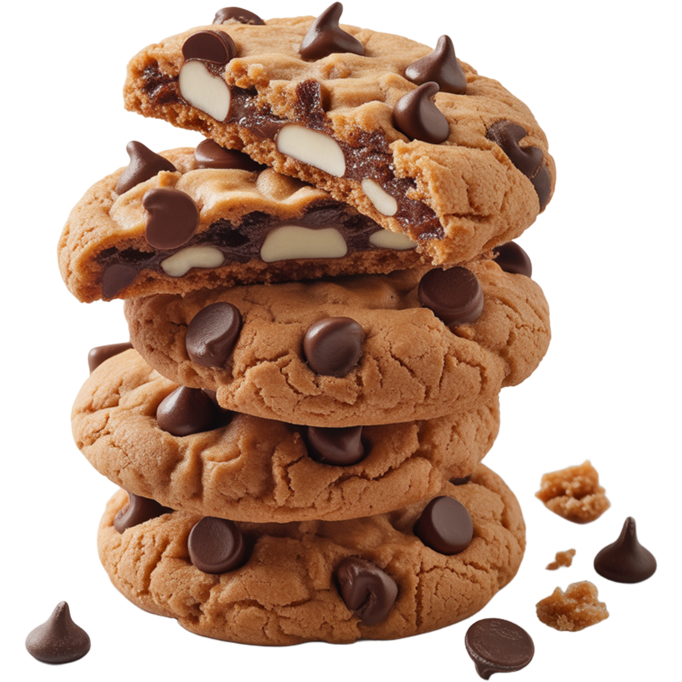 Chocolate chip cookies stacked Image, Chocolate chip isolated on transparent background, Chocolate chip illustration png