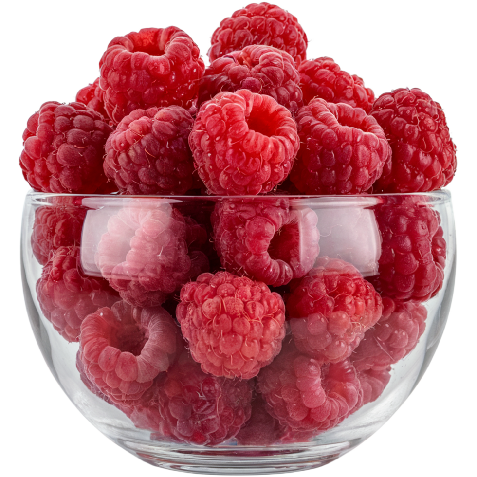 Raspberries in a transparent glass bowl Image, Raspberry isolated on transparent background, Raspberry illustration art png