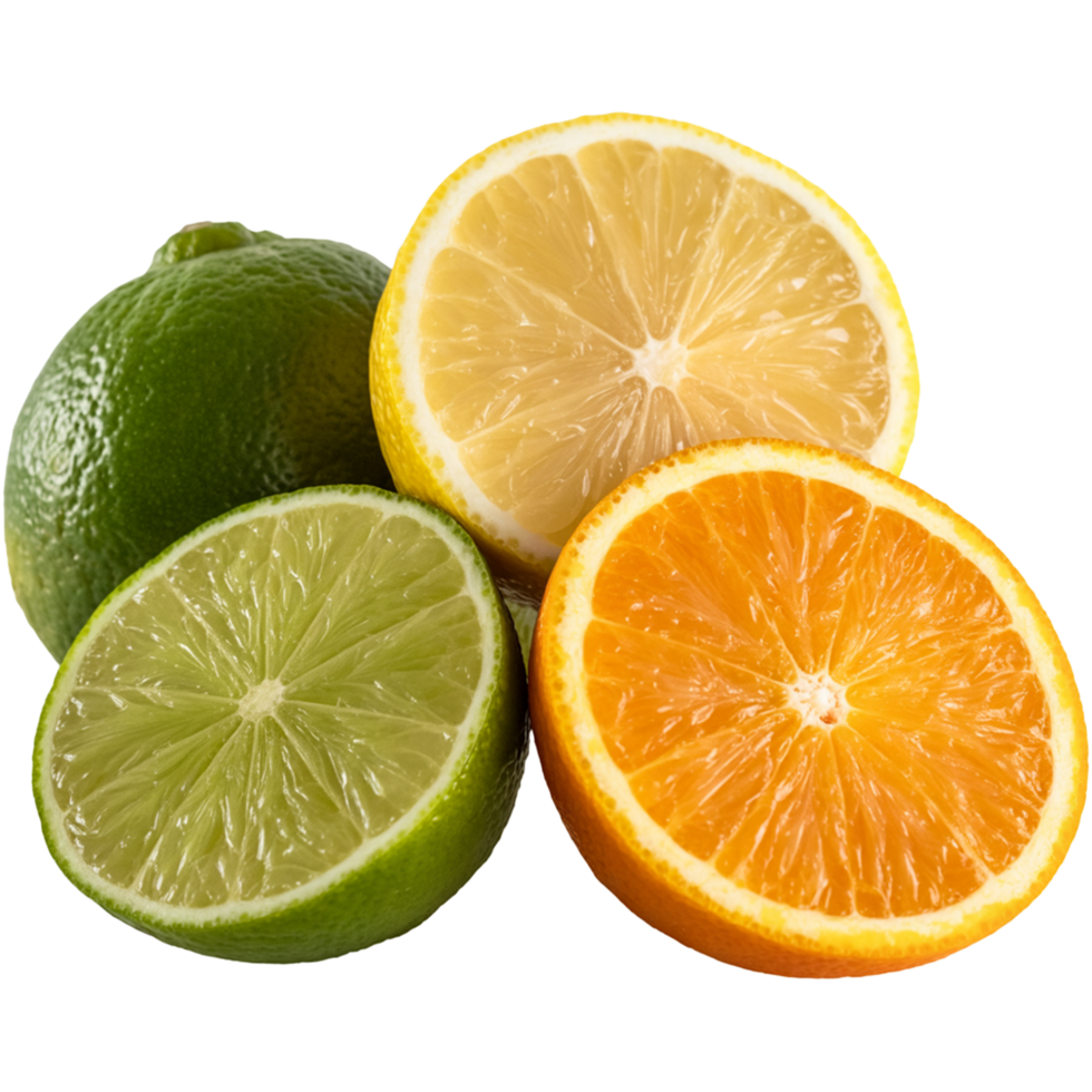 Mixed citrus arrangement with lime, lemon, orange slices Image Art, orange slice isolated, orange slice illustration Design png
