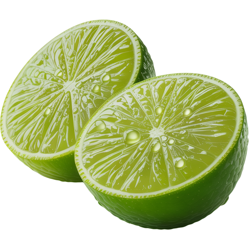 Freshly cut lime halves with glistening juice droplets Image, lime slice isolated, lime slice illustration png