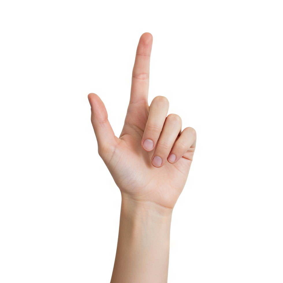 Finger pointing up gesture on transparent background png