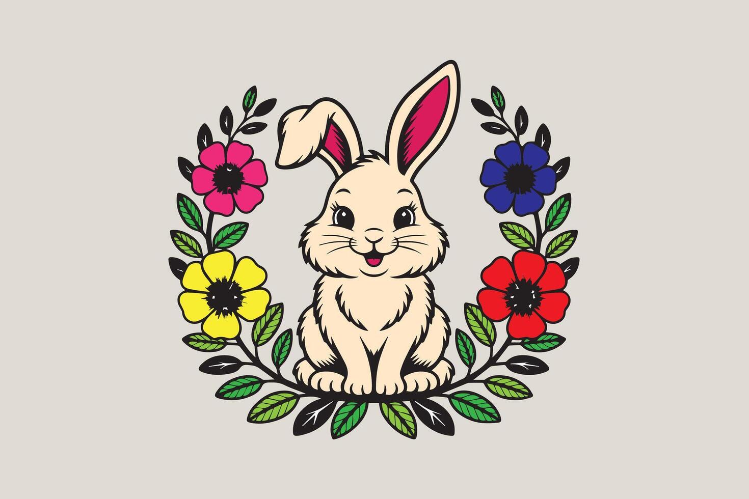 Springtime Serenity Bunny and Floral Wreath vector