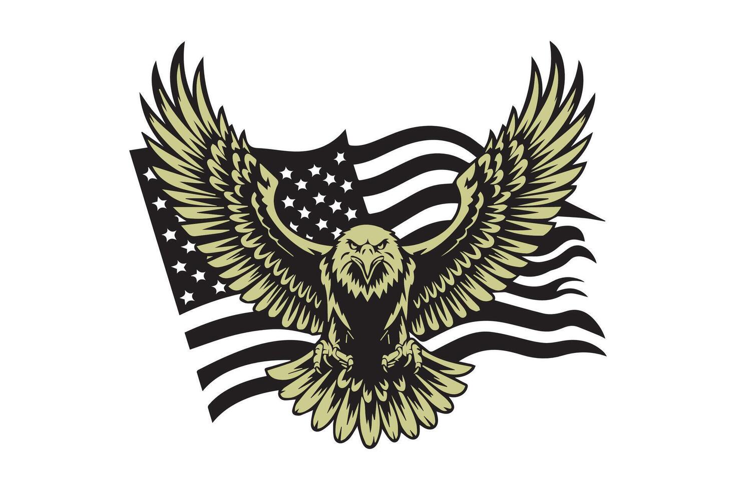 Patriotic Eagle Soaring Over American Flag vector